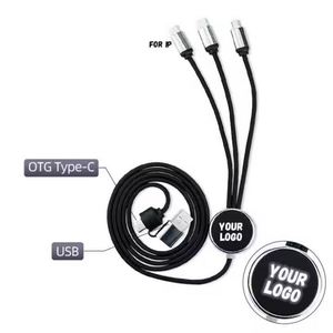 Chargeur universel multi-téléphones à charge rapide, câble USB 3.5 en 1 en nylon avec logo lumineux LED pour cadeau promotionnel d'entreprise - Product Image 4