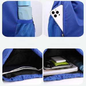 Cross-border New <b>Drawstring</b> <b>Backpack</b> Casual Travel Bundle Pocket Large Capacity Folding Solid Color Sports Basketball Polyester - Product Image 3