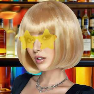 Peluca de Fibra Resistente al Calor, Estilo Bob Corto, <span class=keywords><strong>para</strong></span> <span class=keywords><strong>Disfraz</strong></span>, con Flequillo Recto, <span class=keywords><strong>para</strong></span> Cambiar la Imagen, Linda, Disponible en 9 Colores (Rubio) - Product Image 4