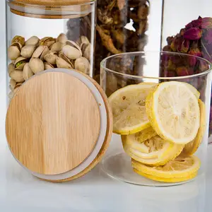 OEM Hitze beständige Klarglas-Vorrats gläser Boro silikat luftdicht Glasbehälter mit luftdichtem Bambus deckel