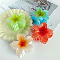 Lot de pinces à cheveux fleur frangipanier, grandes pinces à cheveux tropicales en plastique, pinces à cheveux requin à fleurs dégradées pour femmes