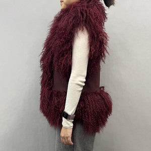 Winterwarme Echte Mongolische Lammfell-Weste für Damen Modische Echtpelz-Gilet mit Kunstwildleder für Damen Luxuriöse Weste - Product Image 2