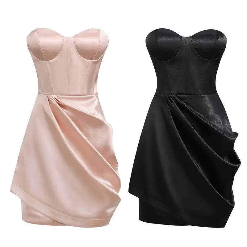 A5013 도매 샴페인 골드 Bandeau 오프 어깨 민소매 여름 옷 여성 드레스