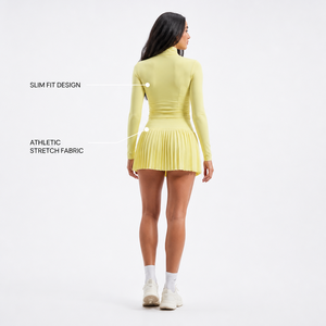 Women Gym Sportswear Set Zip Up <b>Long</b> Sleeve Top <b>Pleated</b> Mini <b>Skirt</b> Athletic Yoga Tennis Wear Wholesale OEM ActivewearEM ODM - Product Image 3