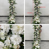 Guirlande florale artificielle verticale longue, blanche et rose, avec feuilles vertes, pour la décoration de piliers de scène de mariage