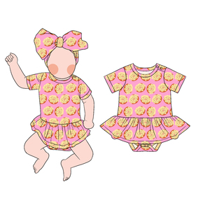 プロモーションセール竹カスタムプリント赤ちゃん幼児女の子ソフト半袖ドレスデザインOnesie Romper - Product Image 3