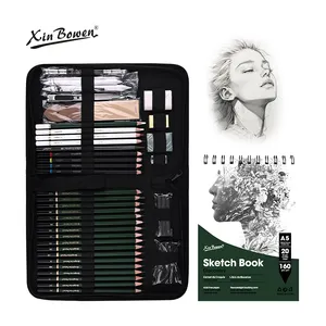Xinbowen Professional 43Pcs Art Set Drawing Pencils Kit Sketching Charcoal Pencil Sharpener Sketch Pad With Black Bag