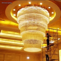 Lustre en cristal sur mesure, grand et luxueux, avec éclairage LED, diamètre 1,8 m x hauteur 3,2 m, corps transparent, pour clubs, immeubles de bureaux