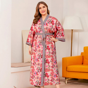 Nouvelle Robe de Nuit Longue Grande Taille en Soie Glacée à Imprimé Floral 2026 pour Femme – Kimono Élégant et Peignoir Confortable - Product Image 2