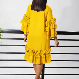 Vestido de verano de último diseño 2025 para <span class=keywords><strong>mujer</strong></span>, vestido holgado de manga acampanada con borde de volantes, <span class=keywords><strong>vestidos</strong></span> informales elegantes para <span class=keywords><strong>mujer</strong></span> - Product Image 3