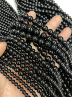 Vente en gros de perles lisses en obsidienne noire authentique de la marque Kelingna, modèle GEM-2407RX-02, 4 mm, 6 mm, 8 mm, 10 mm, 12 mm, pour bracelets