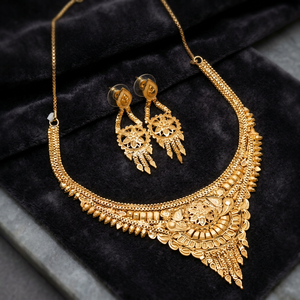 สร้อยคอทองเหลืองชุบทอง 14K 18K 24K แบบขายส่ง ชุดสร้อยคอแฟชั่น เครื่องประดับลายดอกไม้แบบดั้งเดิม โอโร จอยเอเรีย - Product Image 1
