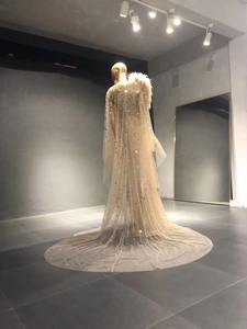 QUEENS kıyafeti muhteşem Mermaid şampanya Sequins boncuklu devekuşu tüyü kostüm gösterisi elbise moda gösterisi akşam elbise - Product Image 2