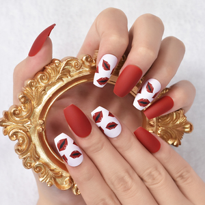 Prensa en las <span class=keywords><strong>uñas</strong></span> Labios Patrón Rojo Corto Medio Mate Faux Ongles <span class=keywords><strong>Manicura</strong></span> <span class=keywords><strong>Uñas</strong></span> postizas artificiales <span class=keywords><strong>para</strong></span> mujeres - Product Image 2