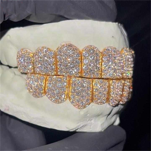 Iced out moissanite kim cương tùy chỉnh răng grillz lên 6 xuống 6 răng grillz trong silverup có thể kiểm tra kim cương người đàn ông hiphop đồ trang sức - Product Image 5