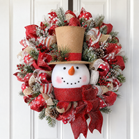 Décoration de Noël rustique en toile de jute avec visage de bonhomme de neige et écharpe rouge scintillante pour guirlande de porte de ferme et vitrine de magasin (vente en gros)