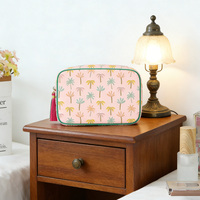 Pochette de toilette de voyage personnalisée en gros, sac cosmétique en toile à imprimé palmier tropical mignon pour femme, idéal pour l'été