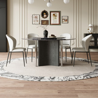 Ensemble de tables et chaises de salle à manger rondes en marbre et bois, style moderne et luxueux, 4, 6 ou 8 places, design de meubles en métal noir pour restaurant complet