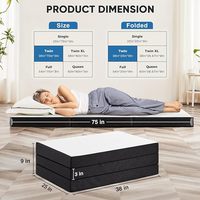 Matelas en mousse à mémoire de forme pliable et infusé de gel OEM, pliable, à trois volets, magasins près de chez moi, lit pliant avec surmatelas