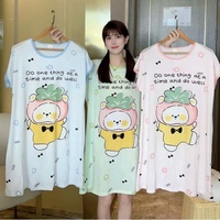 Pyjama d'été tendance à manches courtes en soie de lait rafraîchissante pour femme, jupe ample et évasée, adorable chemise de nuit à motif de dessin animé