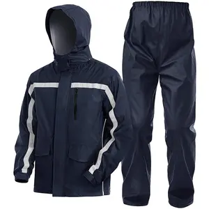 Conjunto de vestimenta para chuva, conjunto de roupa de chuva impermeável para homens com capuz jaqueta refletiva + calças