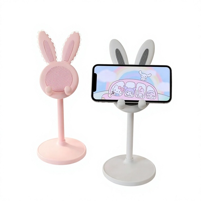 Plastic Rabbit-shaped Phone Stand Trendy Style Height-adjustable Folding Desktop Holder for iPhone ipad Home Office Use
