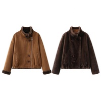 Veste Courte Zeyu en Faux Daim et Peau de Mouton Réversible à Col Montant et Fermeture Éclair Asymétrique, Manteau d'Hiver Style Motard, Manteaux en Fausse Fourrure Écologique pour Femme, ODM