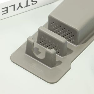 Silicone <b>Toothbrush</b> <b>Holder</b> <b>Wall</b> <b>Mounted</b> Suction Cup Grey Rectangular Bathroom Storage Rack For Toiletries - Product Image 4