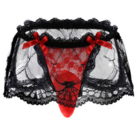 Culotte string taille basse en dentelle style féminin pour homme, lingerie sexy tendance, respirante et douce en maille