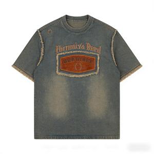 Fabricant OEM/ODM de T-shirts Streetwear : T-shirt Homme Hreniv's <span class=keywords><strong>Bard</strong></span> avec Patch en Cuir, Délavé Vintage, Ourlet Effiloché - Product Image 1