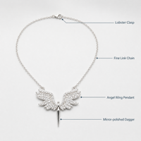 Kaanjewelry Pendentif Élégant en Argent Sterling 925 avec Ailes d'Ange, Boule Pavée de Zircons Cubiques, Épée et Poignard, Plaqué Rhodium, pour Femme et Homme