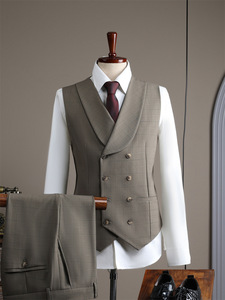 Costume <span class=keywords><strong>de</strong></span> Mariage Trois Pièces Croisé Haut <span class=keywords><strong>de</strong></span> Gamme à Revers en Pointe, Motif Carreaux, Style Britannique pour <span class=keywords><strong>Homme</strong></span> - Product Image 6