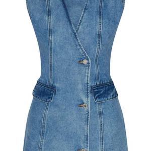 Robe Courte Formelle en Jean Bleu sans Manches à Col en V Profond, Style Décontracté, Collection Été 2025 – Vente en Gros pour Boutiques - Product Image 5