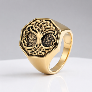 Engraved Unique Compass Tree Lion Dragon Goat Head Skull Stainless Steel Signet Rings for <strong>Men</strong> Custom - Product Image 1