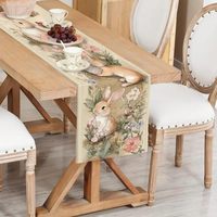 Chemin de table en lin de Pâques, lapin coloré, œuf de Pâques, fleur, 13 * 72 pouces, adapté à la décoration de la cuisine et de la table à manger