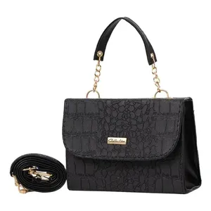 Borsa a Tracolla Fadila Nera con Motivo Coccodrillo 17x11x5 Cm, Chiusura a Cerniera, Vera Pelle, Fodera in Poliestere, Uso Quotidiano - Product Image 3