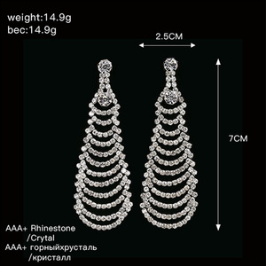 Bijoux de mode, boucles d'oreilles de luxe, longues boucles d'oreilles à franges serties de diamants, boucles d'oreilles brillantes entièrement serties de diamants pour femmes, E267 - Product Image 6