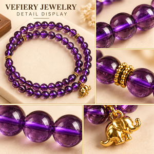 Pulsera Elástica de Cuentas Redondas de Amatista Brasileña Natural con Dije Dorado para Mujer, Proveedor Mayorista de Joyería - Product Image 3