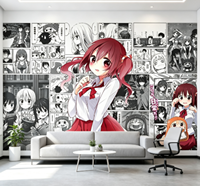 Peintures murales de dessins animés anime, papier peint mural 3D rose pour chambre de fille