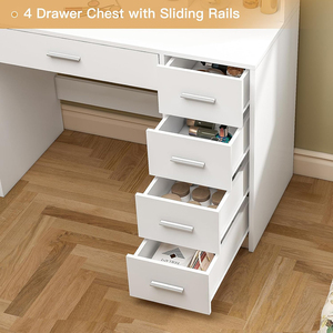 Phòng ngủ hiện đại 5-ngăn kéo trang điểm Vanity bàn với Gương điều chỉnh độ sáng bàn trang điểm với 3 chế độ màu đèn - Product Image 4