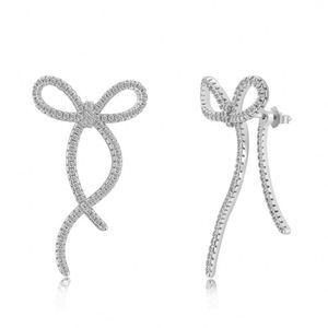 Dylam Bow-knot Stud <b>Earrings</b> Plated Sterling Silver Full 5A Cubic Zirconia Women Fine Fashion <b>Cute</b> Jewelry <b>Earrings</b> for Daily - Product Image 1