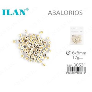 ILAN Abalorios 6x6mm Bianco con lettere dorate 17g per la creazione di gioielli - Product Image 1