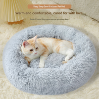 Coussin rond en velours pour animaux de compagnie, confortable et doux, garnissage en fibres de polyester, lit apaisant pour chiens et chats, coussin lavable