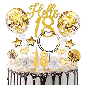 Set <span class=keywords><strong>de</strong></span> Adornos para <span class=keywords><strong>Pastel</strong></span> <span class=keywords><strong>de</strong></span> <span class=keywords><strong>18</strong></span>.º Aniversario para Niños y Niñas, 20 Piezas, Decoraciones <span class=keywords><strong>de</strong></span> <span class=keywords><strong>Pastel</strong></span> Ecológicas con Brillo Dorado, Velas - Product Image 3