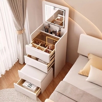 Organisateur de maquillage moderne VL, table de chevet, commodes de luxe, coiffeuse avec miroir LED et chaise pour chambre à coucher