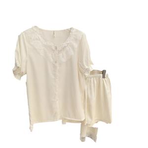 Pyjamas ensemble femmes été 2025 nouveau doux et beau vent <span class=keywords><strong>short</strong></span> à manches courtes trois ensembles de vêtements de maison - Product Image 3