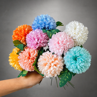 Fleur artificielle en soie en gros, chrysanthème boule 29 cm à tige courte, fausse pompon pour la décoration de la maison, des événements et de la vente au détail, vente en gros