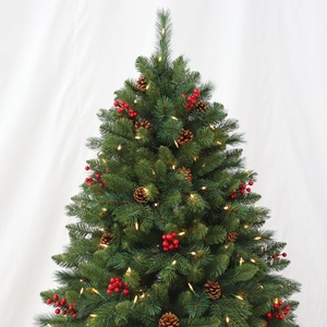 <span class=keywords><strong>Sapin</strong></span> de Noël artificiel pré-éclairé avec des cônes de pin et des baies rouges pour la décoration de la maison, du bureau et des fêtes, plusieurs tailles - Product Image 2