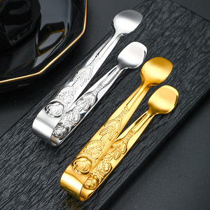 Hot Sale Rose Pattern <strong>Mini</strong> Barbecue Food Clip <strong>Tongs</strong> Retro Rose Embossed Stainless Steel Ice Square Clip Sugar <strong>Tongs</strong> Food Clip - Product Image 4