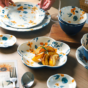 Ensemble de vaisselle en céramique de style japonais, bols à soupe, assiettes, <span class=keywords><strong>série</strong></span> fleur de prunier, motif floral, bord ondulé, pour la maison, le restaurant - Product Image 2